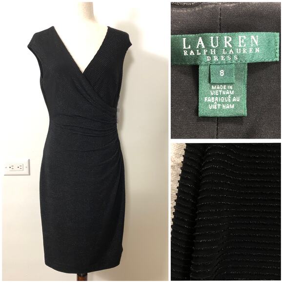 Lauren Ralph Lauren Sleeveless Wrap Sheath Dress Black Metallic Sz 8 NWT  Holiday - afp-fysiotherapie.nl